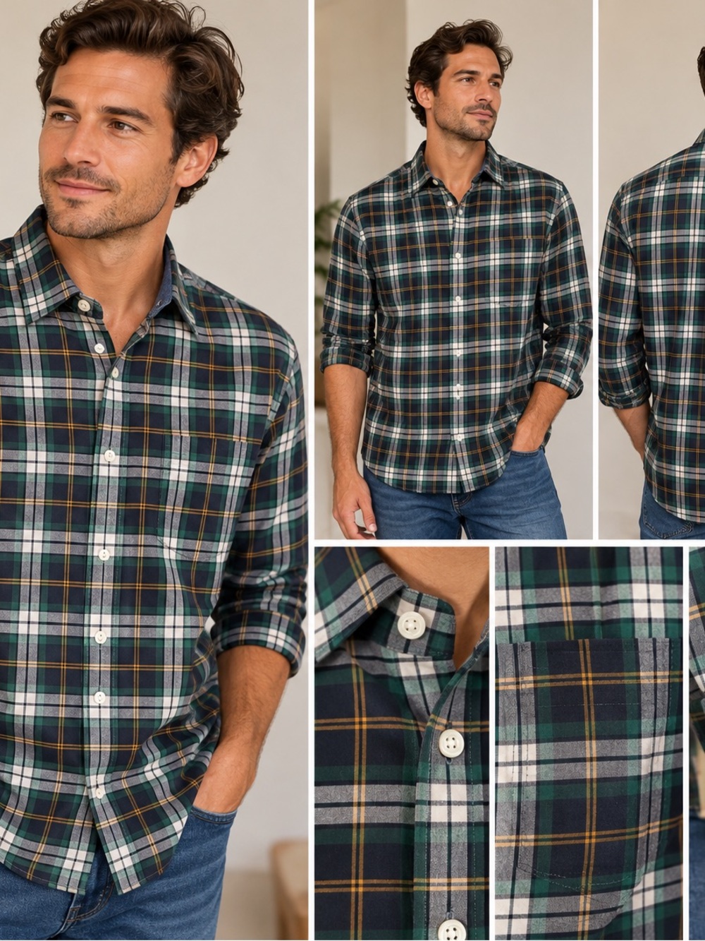 Banana Republic Dark Green Plaid Button-Down Shirt